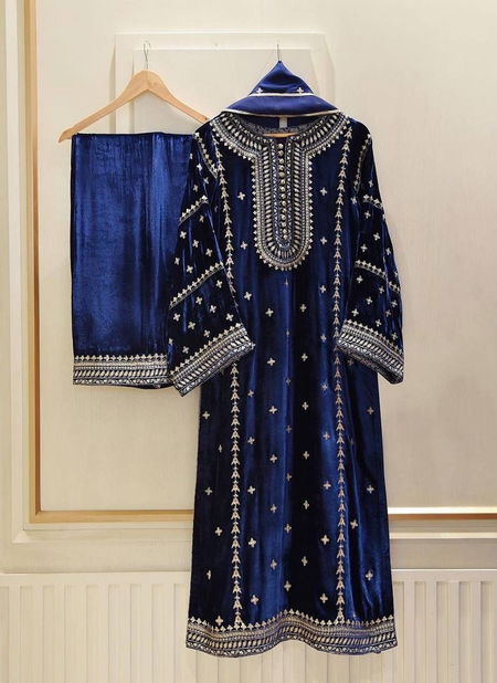 AK 1170 Velvet Embroidered Kurti With Bottom Dupatta Wholesale Market In Surat Catalog